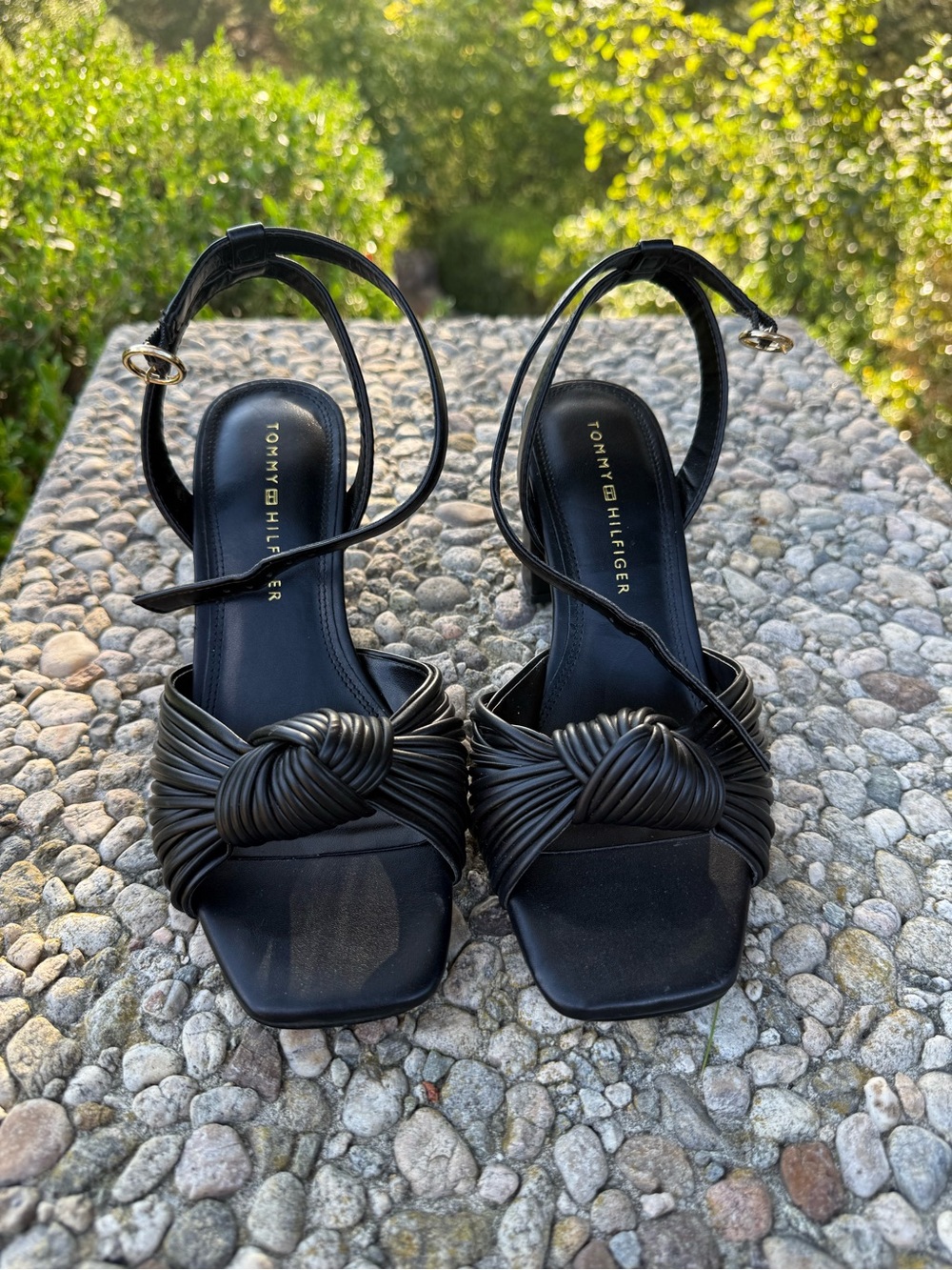 Tommy Hilfiger Black Knotted Strap Ankle-Tie Sandals